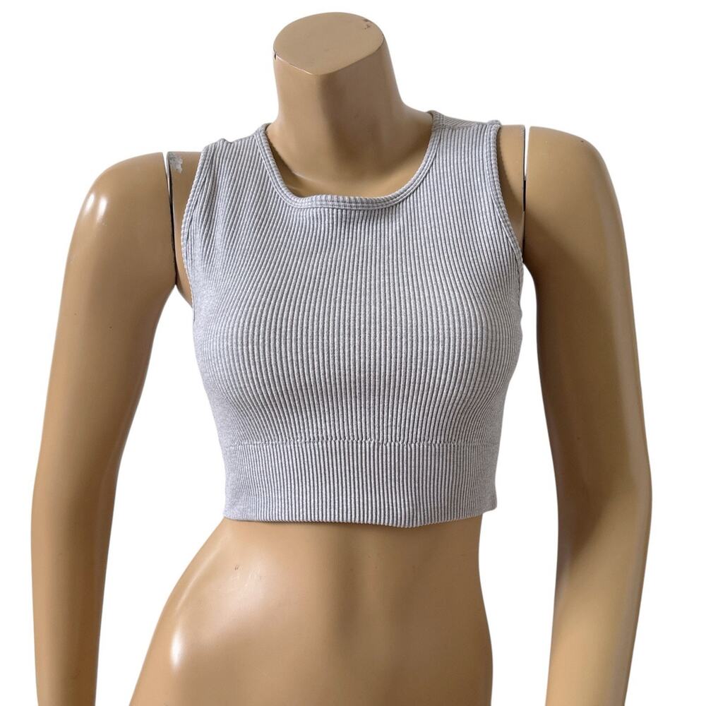 Yogalicious Gray Ribbed Cropped Tank Top Medium